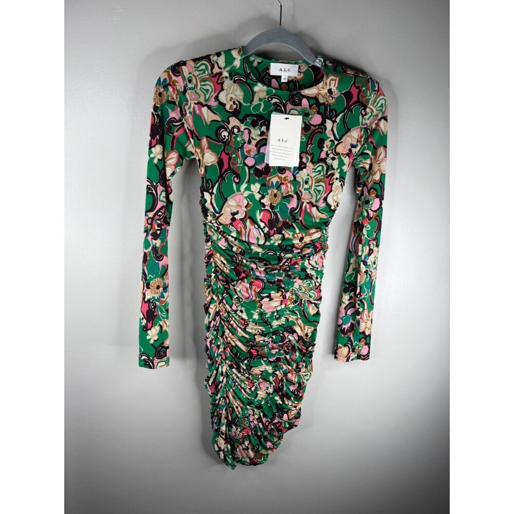 NWT A.L.C. Kiki Floral Ruched Mini Dress Size XS Stretch Bodycon - Picture 7 of 7